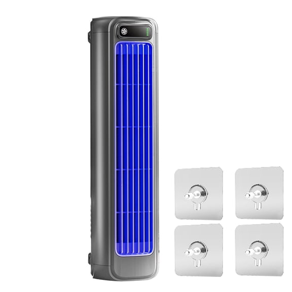 Black Portable Wall Mounted Tower Fan with LED Display, USB Rechargeable Fast Charging Bladeless Cooling Fan, Quiet Personal Fan with 4 Adhesive Hooks for Kitchen Bedroom Office Car Travel