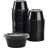 Black Portion Cups with Clear Lids, Disposable Plastic Cups for Meal Prep, Portion Control, Salad Dressing, Medicine, Premium Small Plastic Condiment Container (3.25, Circular, 2500,2500PM-PC3.25BLK)