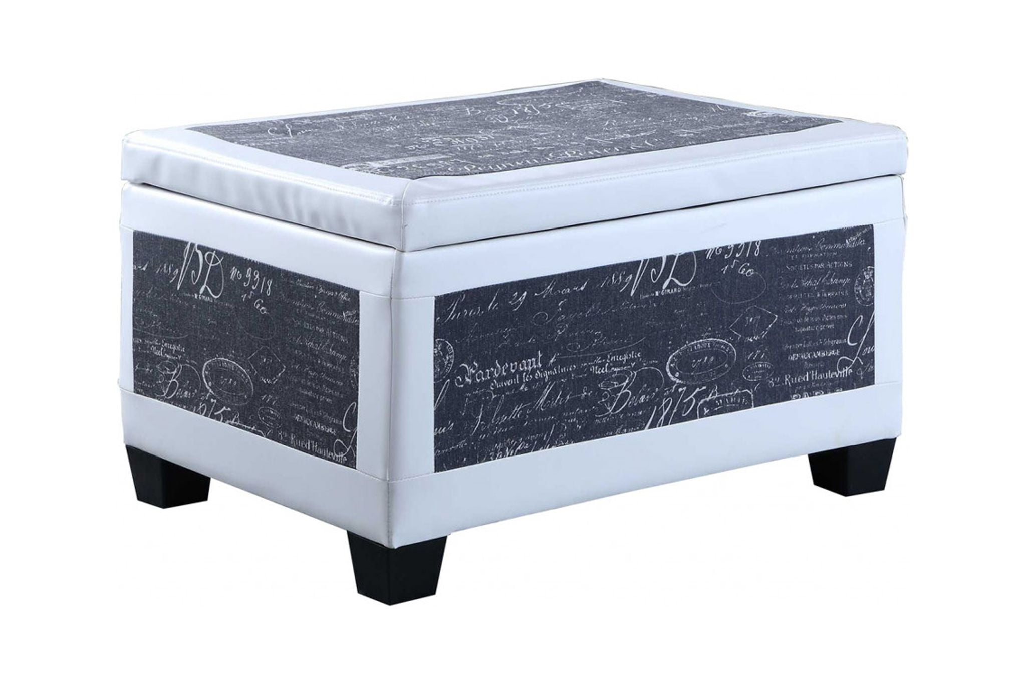 Vintage Charm Blue & White Faux Leather Storage Bench with Ottomans