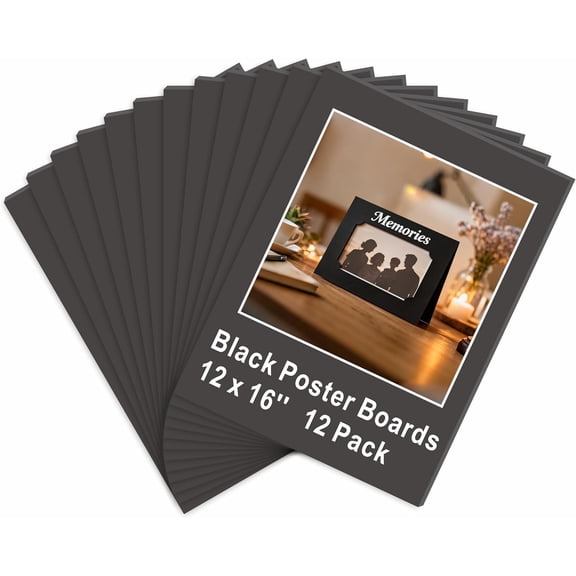 Black Poster Board 12 x 16 in,  12 Pack  Poster Board,  Core Sheets, Double Sided Puzzle Board, Vision Board for Crafts, Frame, Signage, School Projects, Displays & Events