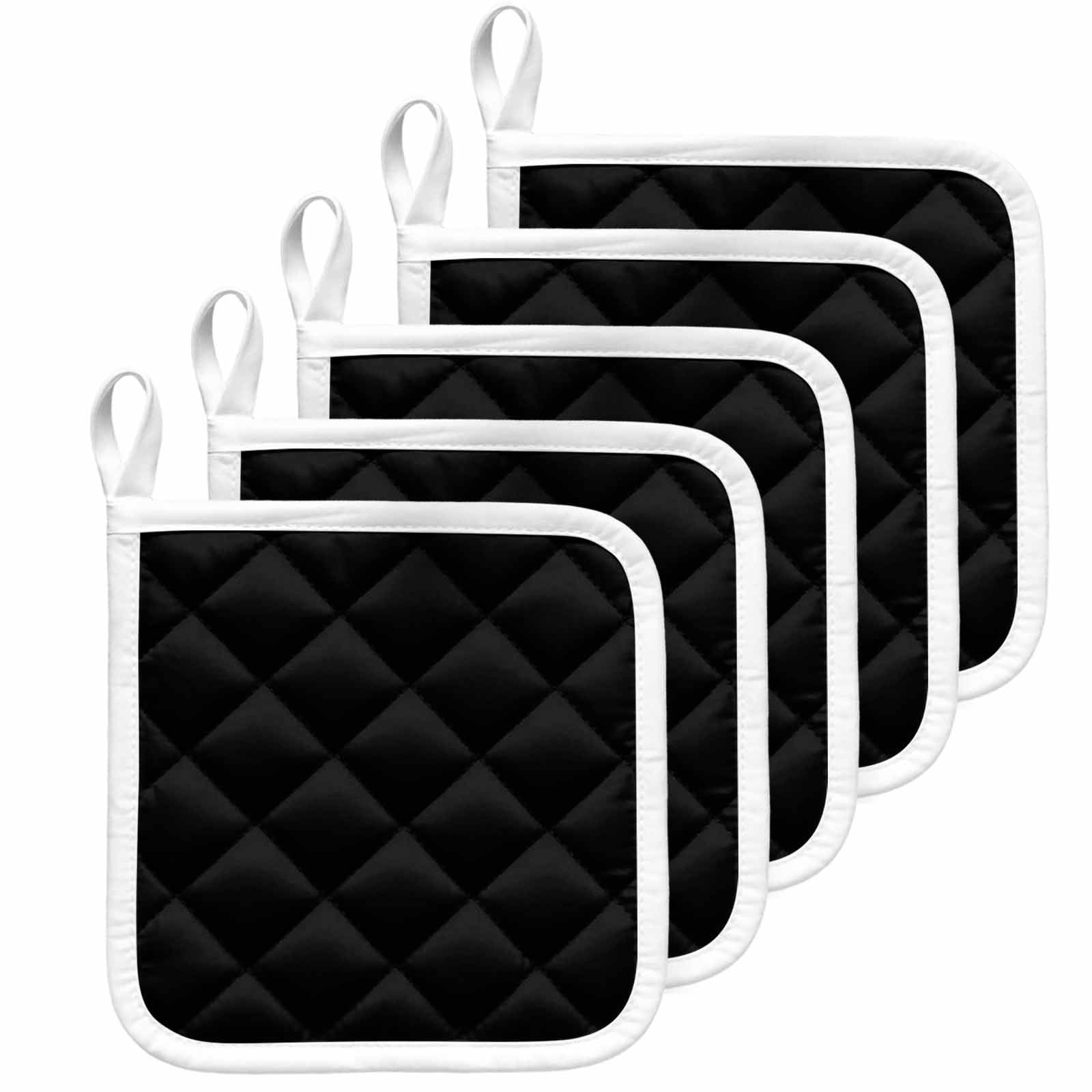 Black Pot Holders for Kitchen Heatproof Potholder, 5 Pack Solid Color Farmhouse Black Hot Pads Multipurpose Oven Pads Cloth Potholders Trivet for Cooking Baking