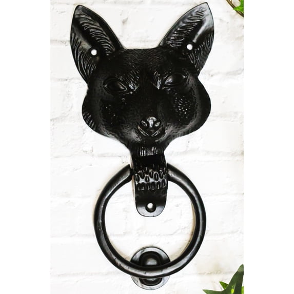 Black Powder Coated Metal Rustic Whimsical Animal Sly Fox Door Knocker Plaque