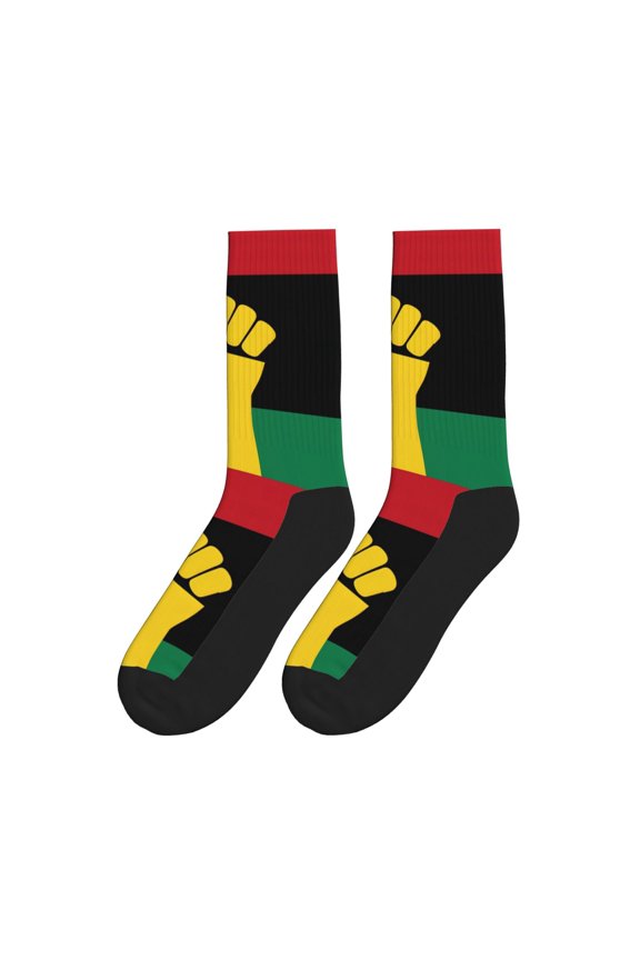 Black Power African Flag Colorful Athletic Crew Novelty Socks For Men Women