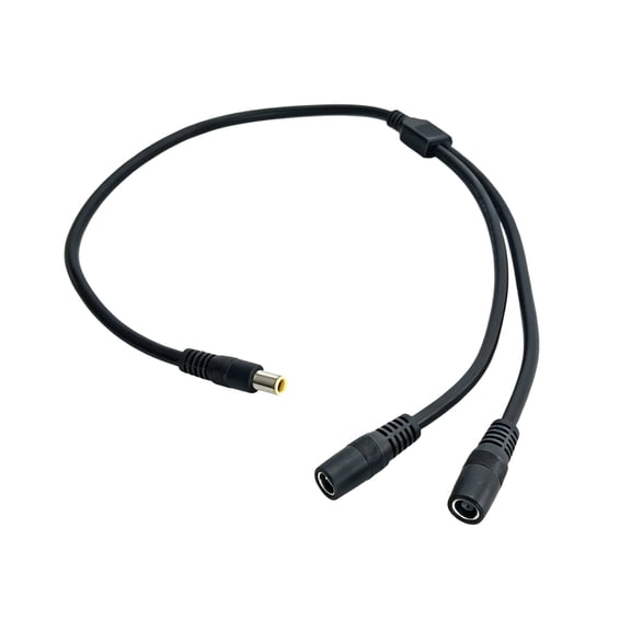 Black Power Distribution Cord, 7.9 x 0.9 mm Y Splitter with Single Plug Two Socket Layout, 60 cm Cable for Solar Linking