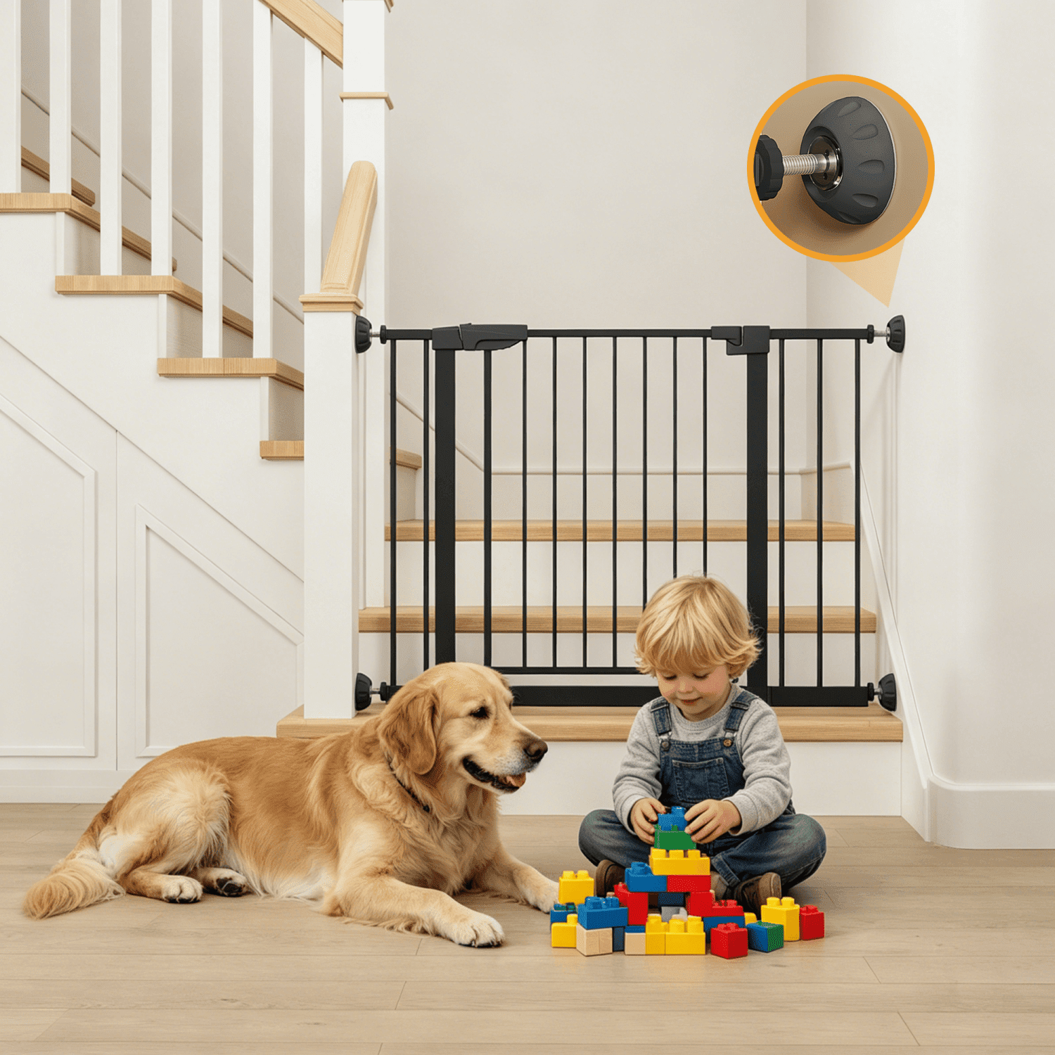Black Pressure Mounted Baby & Pet Gate 29.5"-45.3" Wide with Wall Protector, No Drill Walk Through Safety Gate for Doorways & Stairs