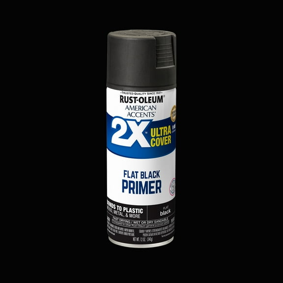 Black Primer, Rust-Oleum American Accents 2X Ultra Cover Flat Spray Paint-327911, 12 oz