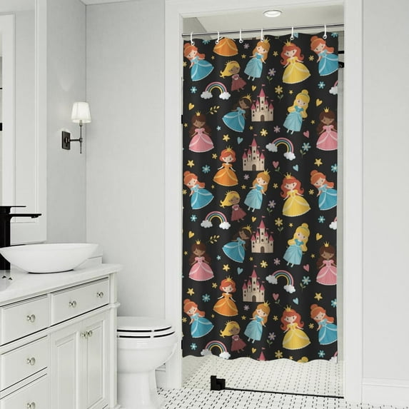 Black Princess Castle Pattern Shower Curtain 36"x72" ,Bathroom Decorative Shower Curtains Set with 12 Hooks,Modern Waterproof Washable Shower Curtain