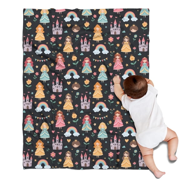 Black Princess Castle Rainbow Pattern Blanket,Comfortable Soft Lamb Wool Throw Blanket,All Season,Warm Lightweight Blankets for Sofa Bed Couch Living Room Chair,30"x40"
