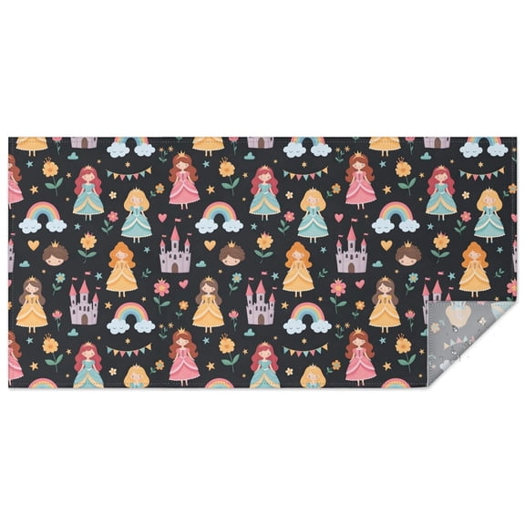 Black Princess Castle Rainbow Pattern Rectangle Tablecloth 60"x120",Waterproof Polyester Rectangle Table Cloth, Wipeable Spillproof Polyester Tablecloth for Dining, Camping, Indoor and Outdoor