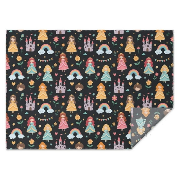 Black Princess Castle Rainbow Pattern Rectangle Tablecloth 60"x84",Waterproof Polyester Rectangle Table Cloth, Wipeable Spillproof Polyester Tablecloth for Dining, Camping, Indoor and Outdoor
