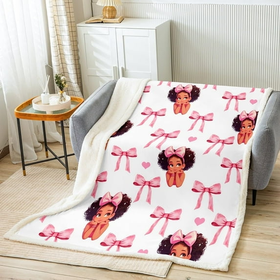 Black Princess White Throw Blanket,Fantasy Fairy Tale Theme Kawaii Fleece Blanket for Bedroom Pink Bowknots American Style Girl Soft Blanket for All Seasons,Baby (30 x 40 Inches)