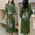 thumbnail image 1 of Black Print Flower Long Robe Nightgown Spring Summer Half Sleeve Kimono Bathrobe Gown Women Sexy Rayon Home Dress Loungewear (Green Long Robe,One Size), 1 of 7