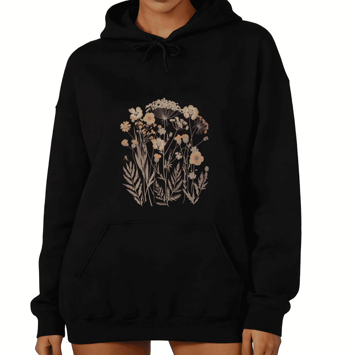 Black Print Hoodie Graphic Sweatshirt Vintage Wildflower Bouquet ...