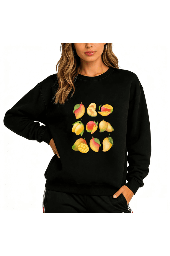 Black Print Sweatshirt Graphic Sweatshirt Mango Pattern Print Summer Casual Outfit S-3XL Tops