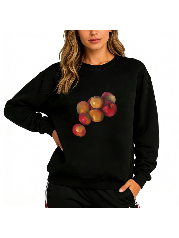 Women's Graphic Sweatshirt Oil Painting Apple Pie Print Pullover S-3XL