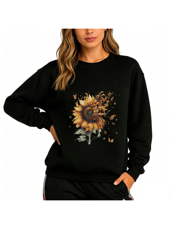 Women's Graphic Sweatshirt Sunflower Exploding Print Pullover S-3XL
