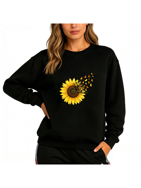 Women's Graphic Sweatshirt Sunflower Petal Art Print Crew Neck Pullover S-3XL