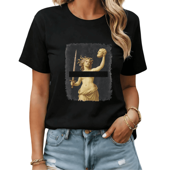 Black Print T-Shirt Graphic Tee S-5XL Cute Medusa Statue Print Feminist Casual Stylish Daily Tops