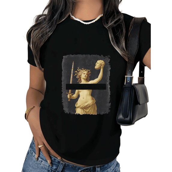 Black Print T-Shirt Graphic Tees Shirts S-5XL Retro Grunge Medusa Print Girls Will Be Girls Casual Tops