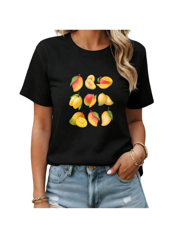 Black Print T shirt Graphic Tees Fresh Mango Casual Weekend Shirts S-5XL Tops