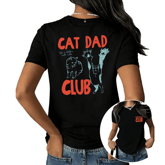 Black Print Tshirt Cat Dad Club Graphic Tees Shirts Funny Cat Lover Gift Cute Cat Owner Humor Pet Dad Cotton Tee S 5XL Casual Summer Tops