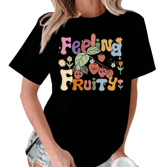 Black Print Tshirt Colorful Fruity Print Summer Festival Gift Graphic Tees S-5XL Tops
