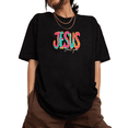 thumbnail image 1 of Black Print Tshirt Cotton Graphic Tees Shirts Lively Colorful Graffiti JESUS loves you Christian Phrase Commute S-5XL Plain Tops, 1 of 5