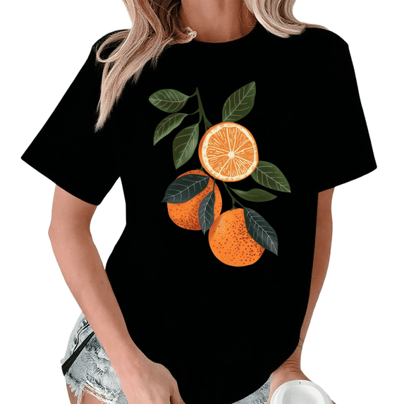 Black Print Tshirt Fresh Orange Print Summer Gift Graphic Tees S-5XL Tops