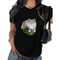thumbnail image 1 of Black Print Tshirt Graphic Tees Cat On Watermelon Daily Casual Relaxing Retro Inspired Tops S-5XL Tops, 1 of 5