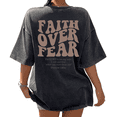 thumbnail image 1 of Black Print Tshirt Graphic Tees Cotton Shirts Cozy Neutral Brown FAITH OVER FEAR PSALM 118:6 Christian Motif Summer Wear S-2XL Plain Tops, 1 of 5