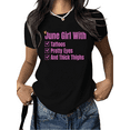 thumbnail image 1 of Black Print Tshirt Graphic Tees Loose Shirts S-5XL June Girl With Tattoos Pretty Eyes Thick Thighs Pink Print Cotton Tops, 1 of 5
