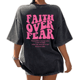 thumbnail image 1 of Black Print Tshirt Graphic Tees Loose Shirts Trendy Vibrant Pink FAITH OVER FEAR PSALM 118:6 Christian Design Youth Faith Social Gathering Wear S-2XL Tops, 1 of 5