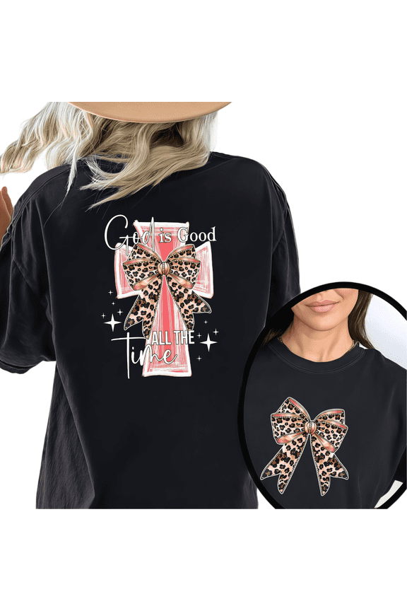 Black Print Tshirt Graphic Tees Shirts Back Graphic Cross Leopard Bow Christian Faith Short Sleeve Women Tops S-5XL