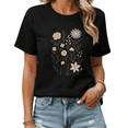 thumbnail image 1 of Black Print Tshirt Graphic Tees Shirts Blush Floral Line Art Street Style Cute Casual Wear S-5XL Tops, 1 of 5