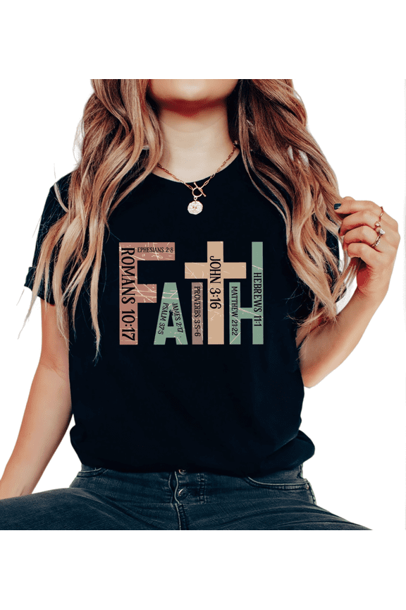 Black Print Tshirt Graphic Tees Shirts Faith Typography Cross Christian Scripture Print Women Casual Tops S-5XL