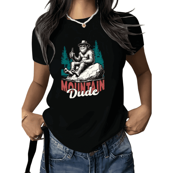 Black Print Tshirt Graphic Tees Shirts Mountain Dude Bigfoot Casual S 5XL Tops