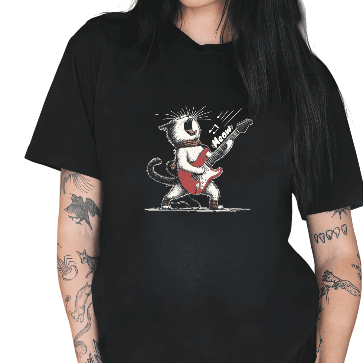 Rock Cat Meow Guitar Black S-5XL Cotton Retro Punk Graphic Tees Shirts ...
