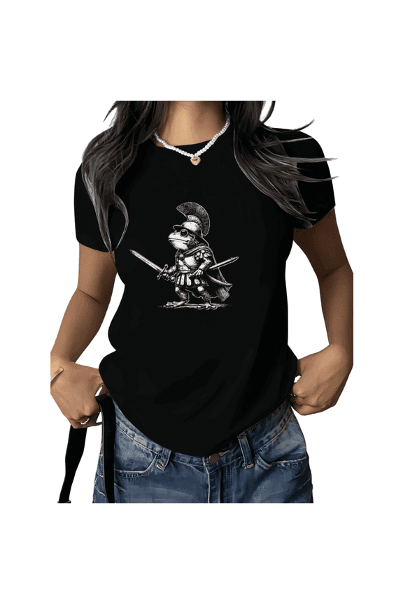 Black Print Tshirt Graphic Tees Shirts Roman Warrior Frog Vintage Fantasy Casual Summer Streetwear S 5XL Tops