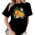 thumbnail image 1 of Black Print Tshirt Graphic Tees Shirts S-5XL Citrus Orange Blossom Print Casual Trendy Tops, 1 of 5