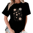 thumbnail image 1 of Black Print Tshirt Graphic Tees Shirts Soft Tone Floral Sketch Casual Daily Wear S-5XL Tops, 1 of 5