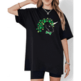thumbnail image 1 of Black Print Tshirt Graphic Tees Shirts St Patrick Day Unicorn Clover Bowtie Pattern Oversized Casual Daily Fashion Tops S-5XL, 1 of 5