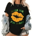thumbnail image 1 of Black Print Tshirt Graphic Tees St Patricks Day Kiss Me I'm Irish Orange Lips Clovers Shirts S-5XL Casual Tops, 1 of 5