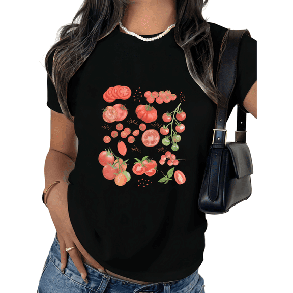 Black Print Tshirt Graphic Tees Tomato Collage Coquette Inspired Personalized Graphic Wear S-5XL Tops