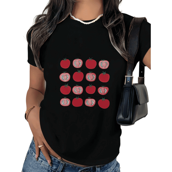 Black Print Tshirt Graphic Tees Tomato Grid Coquette Inspired Personalized Graphic Wear S-5XL Tops