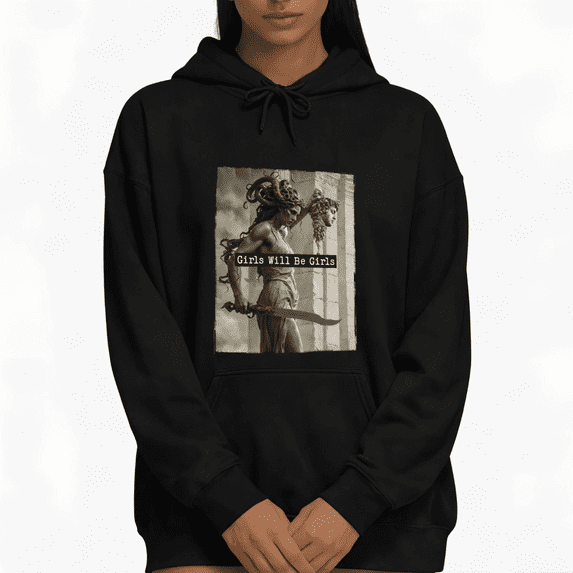 Black Print hoodie Graphic Sweatshirt S-2XL Medusa Illustration Print Modern Feminist Street Style Tops