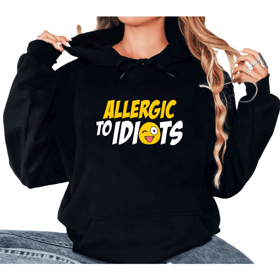 Black Print hoodie Sweatshirt Graphic Sweatshirt Cotton ALLERGIC TO IDIOTS Design Friend Fun Complain Gathering Wear S-2XL Plain Tops