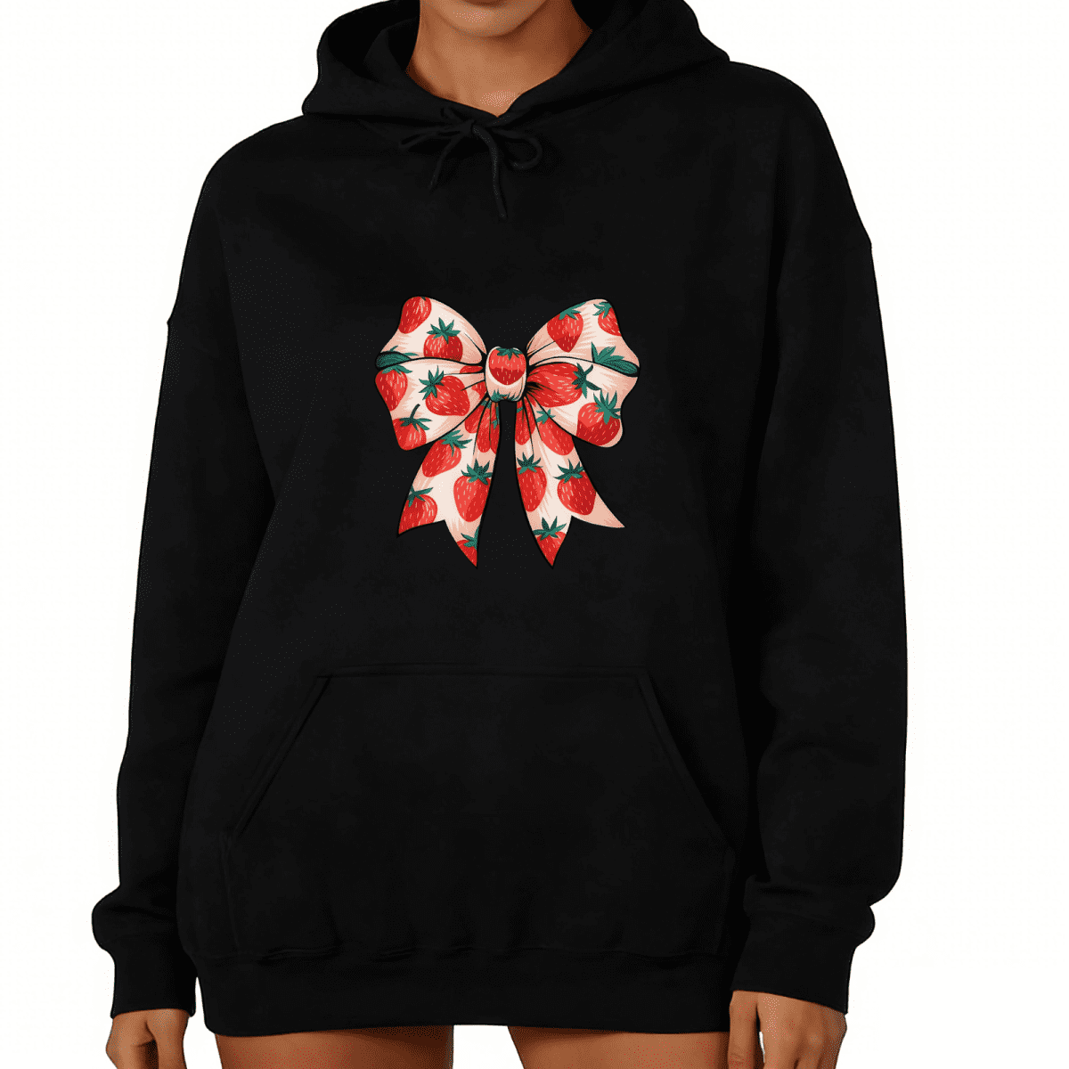 Black Print hoodie Sweatshirt Strawberry Bow Design Gift For Teen Girls ...