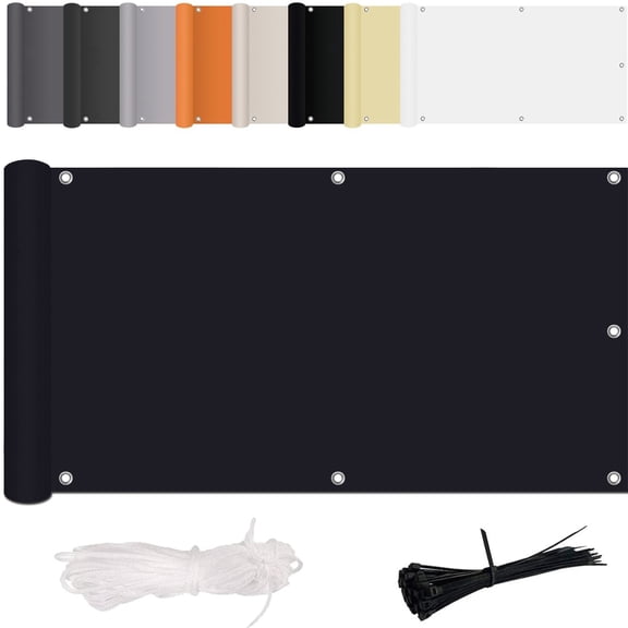 Black Privacy Shade Cloth With Rope, Sun Shade Waterproof Fence Screen For Balcony Railing, Garden Patio Fence, Heat Insulation Tarp For Outdoor Courtyard, 31.5In X 118In (0.8M X