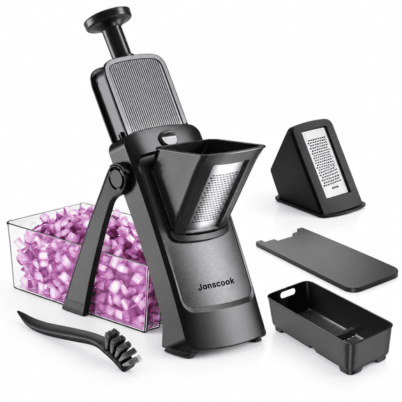 Black Pro 7-in-1 Safe Mandoline Slicer With Container For Kitchen Vegetable Prep
