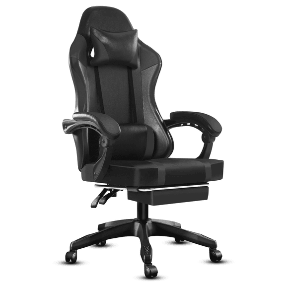 Black Pro Gaming Chair w/ Footrest - 400lb Heavy Duty Ergonomic Computer Chair, PU Leather Recliner for Big & Tall Adults, 90°-155° Adjustable